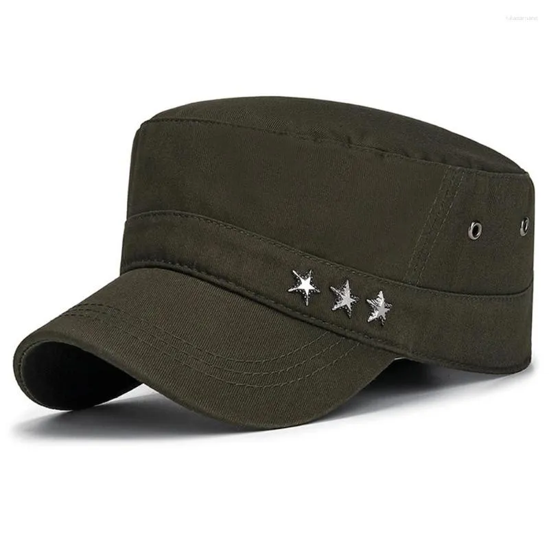 Berets Army Hat Military Hats For Men Adjustable Canvas 5-Pointed Star Label Flat Top Cap Wholesale