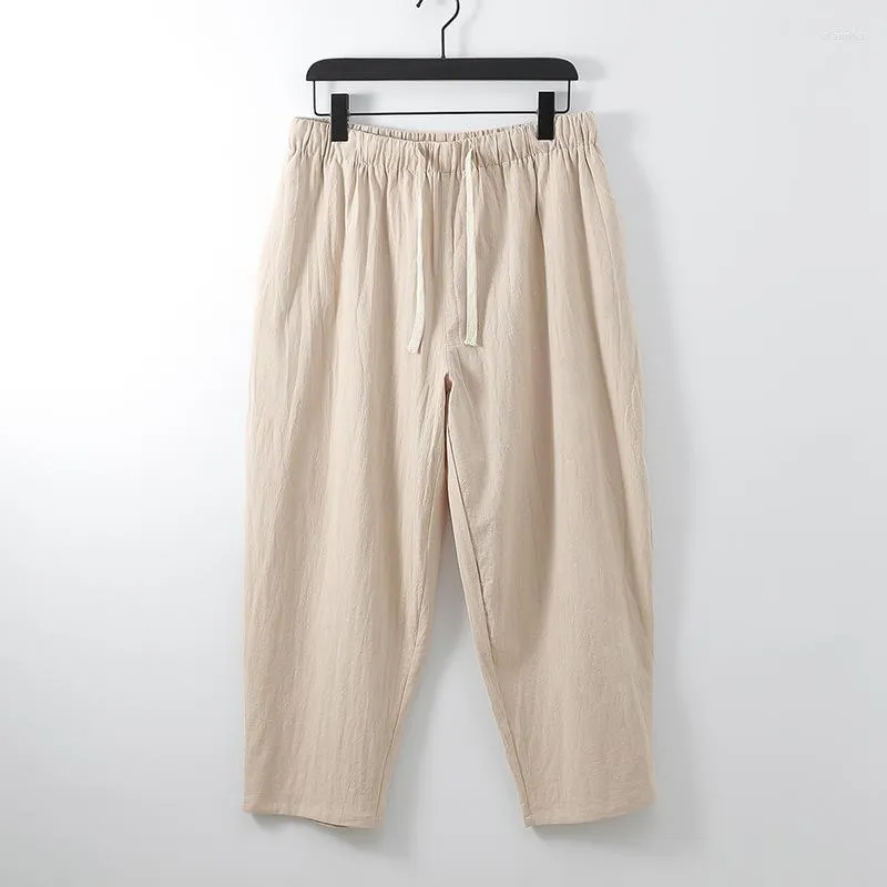 Calças masculinas primavera verão calças de dormir masculina vintage algodão linho perna larga elasticidade calças plus size 8XL 9XL 14XL solto