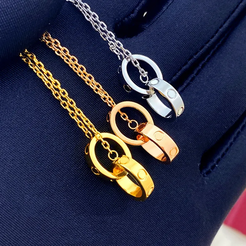 Designer Sieraden liefde kettingen vrouwen bijoux charm zilveren rose gouden ketting luxe sieraden vrouw dubbele lus ontwerp rvs liefhebbers naam ketting snelle kleur