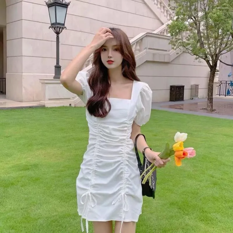 Casual Dresses Summer 2023 Prom Look Thin Long Dress Women French Elegant Pretty Women's midje koreanska stilkläder puff ärm Sexig