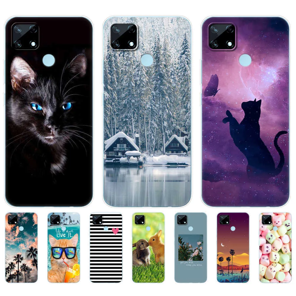 Dla Realme C12 C25 C25S 7i Global Case Back Telefon Cover dla Narzo 20 30A Fundas Silicon Soft TPU Protective COQUE BUMPER