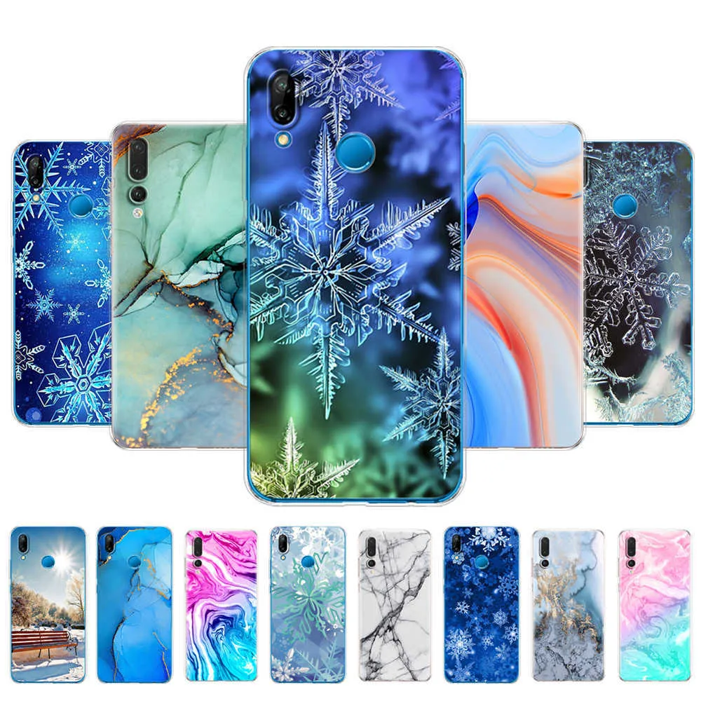 Dla Huawei P20 Lite 5.84 "Etui dla Huawei P20 Pro Pro Silicon Soft TPU Cover telefon Huawei Marble Snow Snow Zimowe Boże Narodzenie