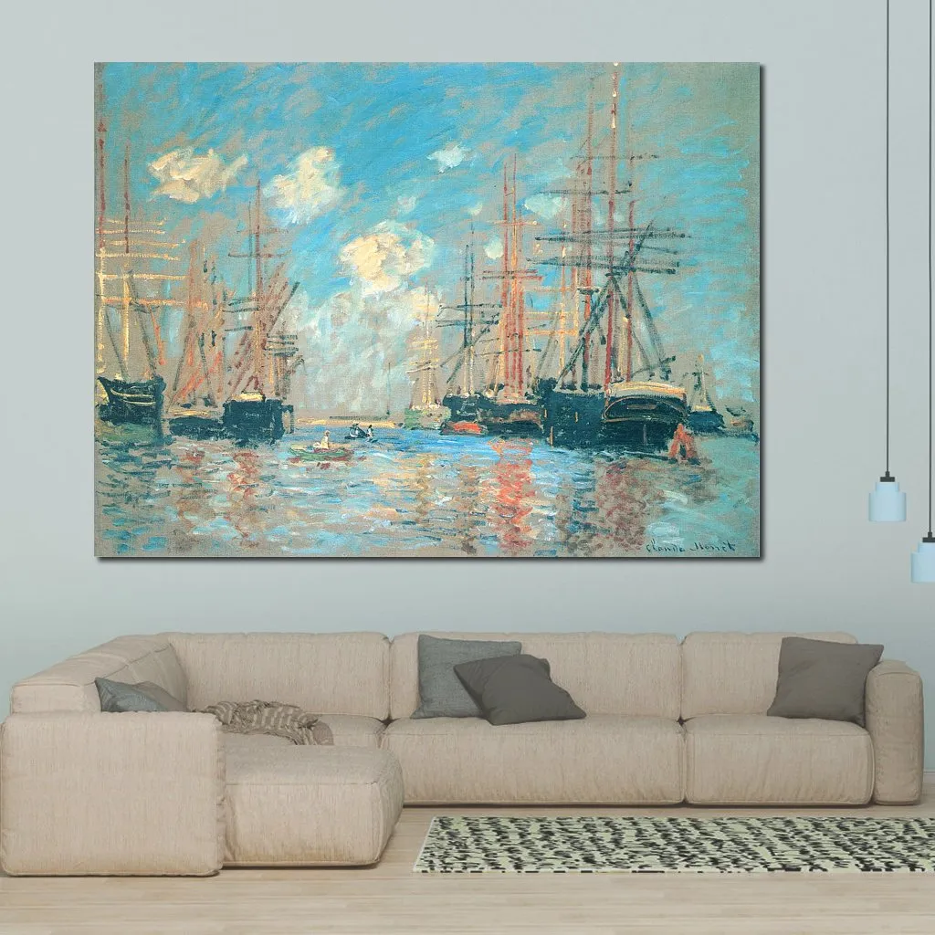 Kunst-Leinwandgemälde „Der Seehafen in Amsterdam“, handgefertigte Reproduktion von Claude Monet, Heimdekoration