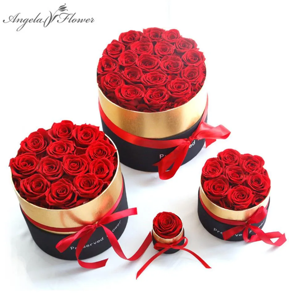 Eternal Rose in Box bevarade riktiga rosblommor med Box Set Mors dag gåva Romantiska valentiner Daggåvor PHOOD270S
