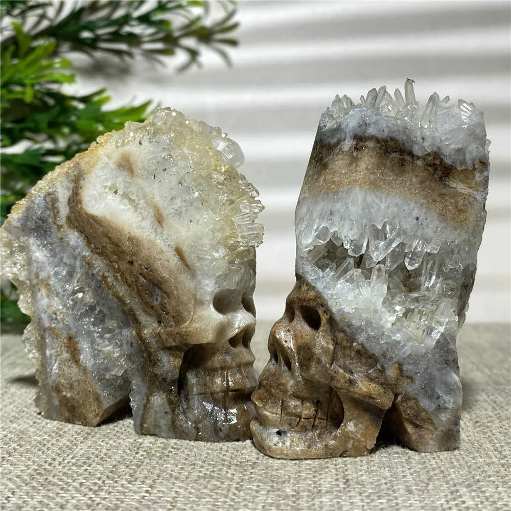 Ashtrays Natural Cranium Crystal Cluster Quartz Wicca Stones Reiki Healing Specimen Skull Halloween Ornament Home Decor For Room x0627