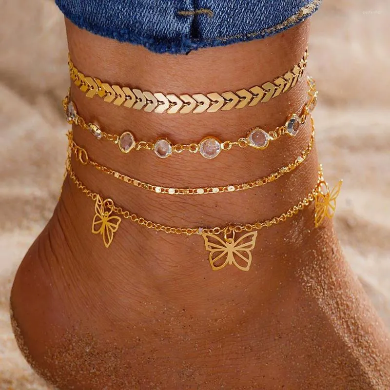 Anklety en moda złota kolor motylek dla kobiet dziewczęta koraliki multilayerowe bransoletki plażowe bransoletki vintage prezenty biżuterii