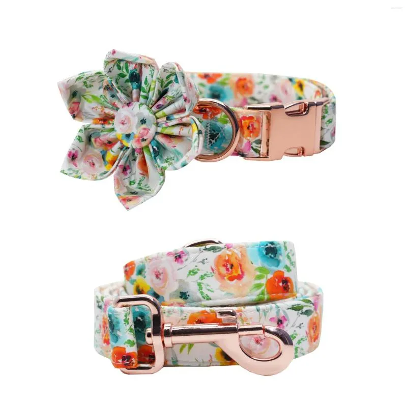 Colliers de chien collier de nœud papillon floral aquarelle personnalisé fleur pour animaux de compagnie avec laisse assortie