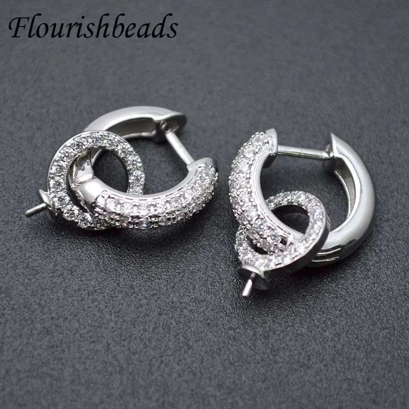 Lucite High Quality Metal Circle Shape Pin Round Earring Hooks Jewelry Findings Zircon Beads Setting 30pc Per Lot Fit Half Hole Stones