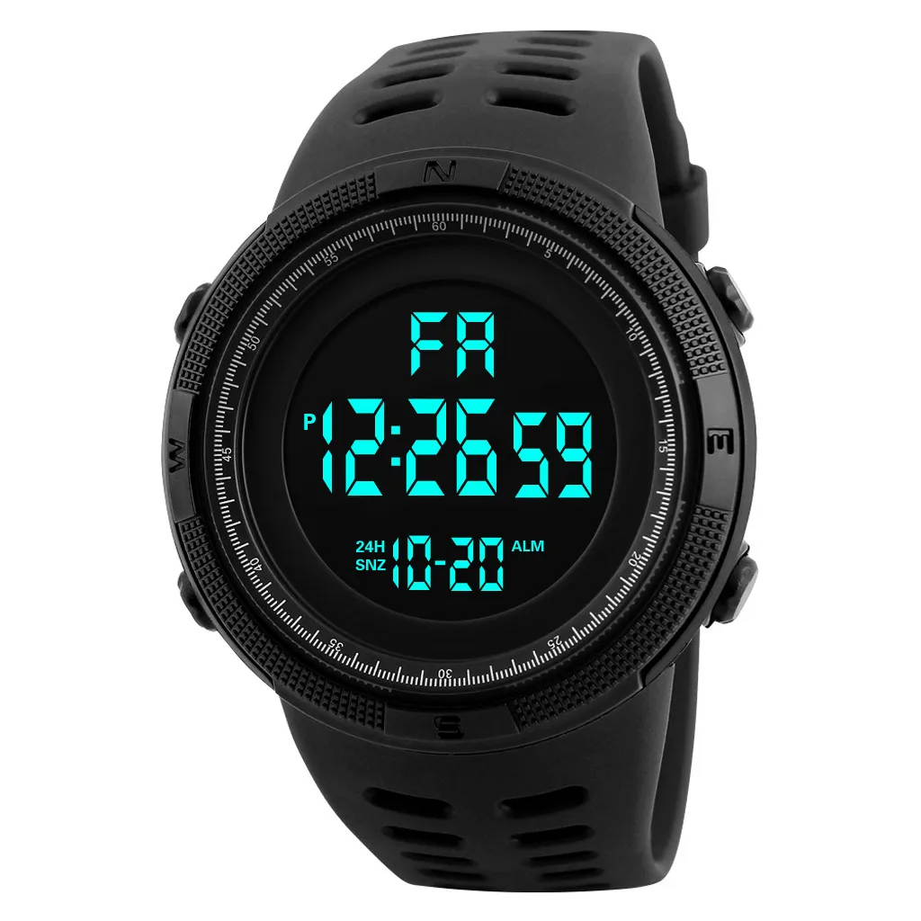 Luksusowy trend Big Dial Digital Mens Watch Analog Army Analog Male Sport Hand Clock Waterproof Student Black Na rękę