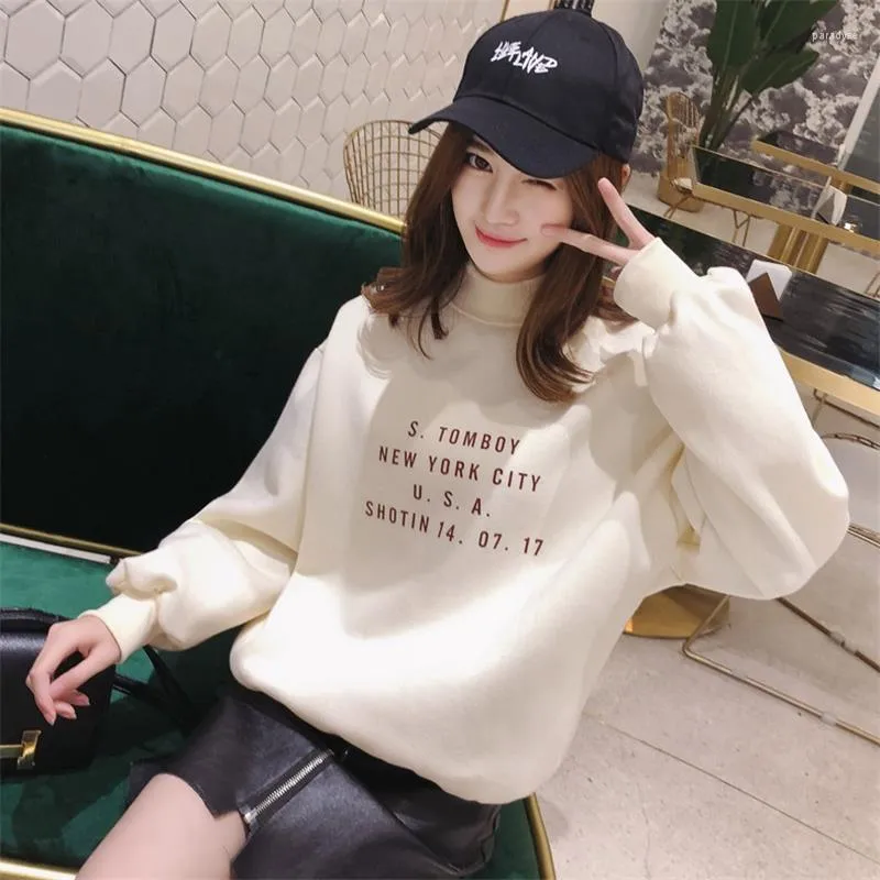 Women's Hoodies Harajuku Women Turtleneck Sweatshirts Pull Femme Hiver Preppy Style Letter Print Hoodie BF Tops Mori Girl Korean Clothes