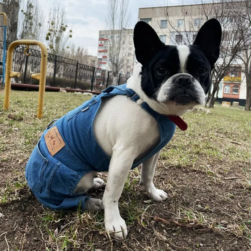 ドッグアパレルスモールミディアムジーンズジャンプスーツ犬用ブルーデニム服のコスチュームヴィンテージウォッシュパンツクラシックジャケット