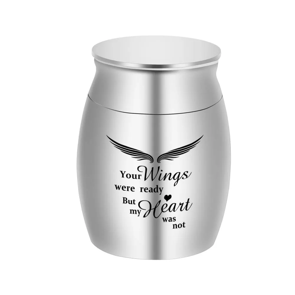 Small Pet Keepsake Urns for Dog or Cat Ashes Mini Cremation Keepsake Memory Box Stainless Steel Memorial Ashes Holder-Your Wings Were Ready But My Heart Was Not