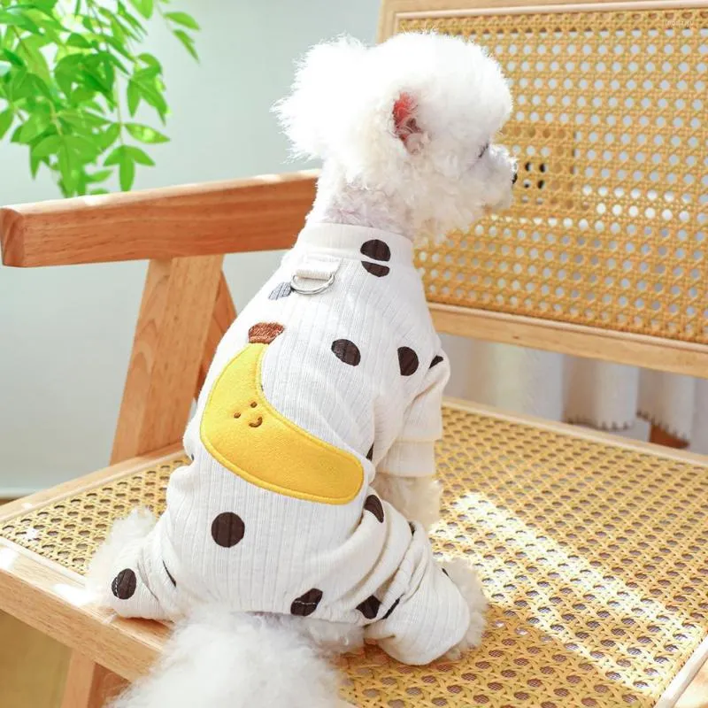 Dog Apparel Stylish Pajamas Cute Banana Pattern Jumpsuit For Small Dogs With Traction Buckle Polka Dot Design