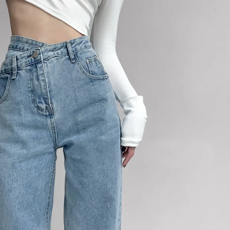 Kvinnors jeans kvinna bred ben bomull denim kläder 2023 trand streetwear vintage hög midja byxor mode raka byxor 230715