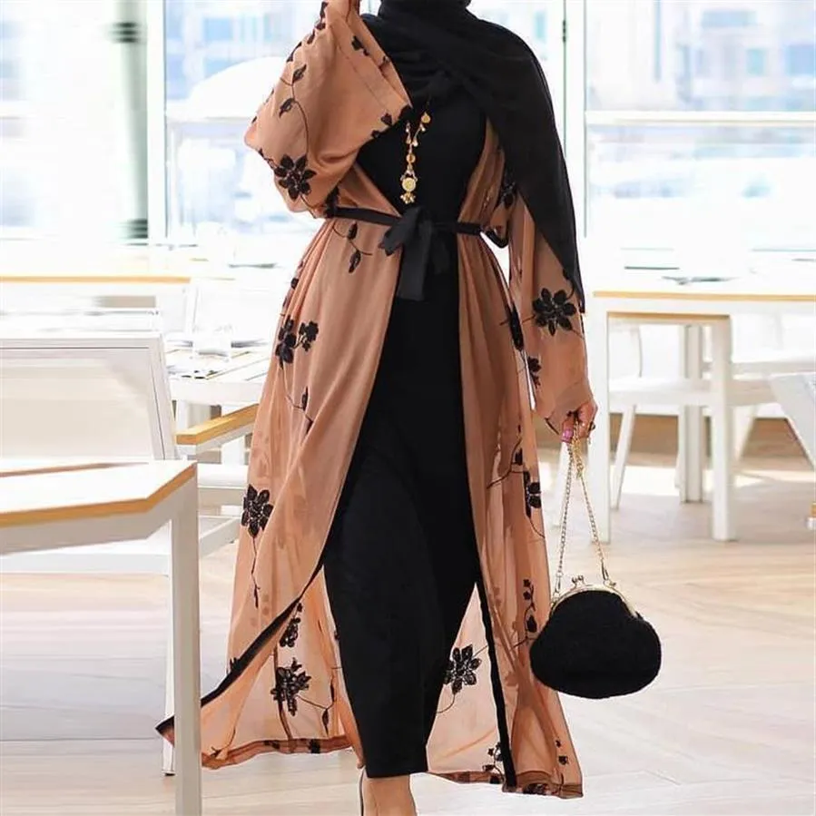 Chiffon Dubai Abaya Kimono Islam Abito Hijab Musulmano Abaya Per Le Donne Caftano Caftano Marocain Abbigliamento Islamico Turco Robe Coat1297m