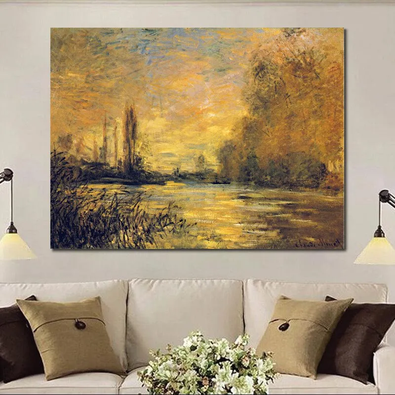 Dipinto a olio fatto a mano di Claude Monet Il piccolo braccio della Senna ad Argenteuil Modern Canvas Art Modern Landscape Living Room Decor