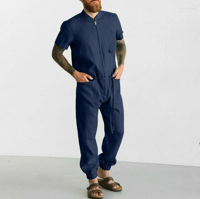 Summer Beach Jumpsuit For Men For Men Linen Short Sleeve Rompers With  Zipper, Fashionable Overalls And Trousers From Vuictoriousen, $33.77