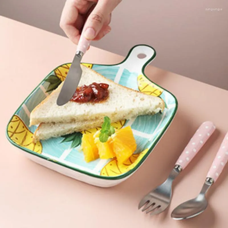 Set di stoviglie torta frutta forchetta cucchiaio in acciaio inossidabile corpo forgiatura idea creativa adorabile cartone animato portatile alimentazione del bambino