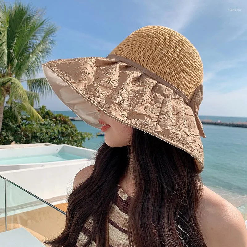 Women Men Straw Hat Big Brimmed Anti-UV Sunshade Hat Outdoor