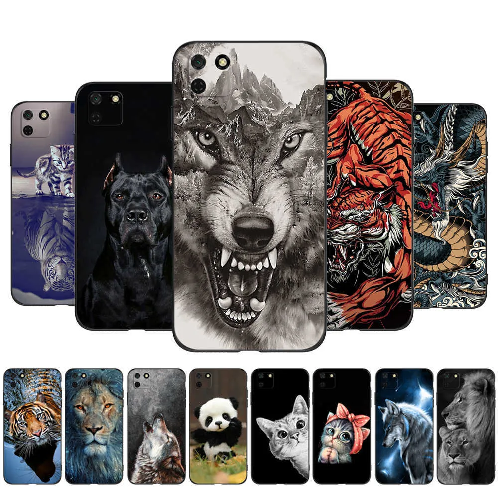 Per Huawei Y5P Custodia 5.45 "Cover per telefono in silicone Y5p 2020 Y 5 P Y5 Huaweiy5p Custodia in tpu nera Lion Wolf Tiger Dragon