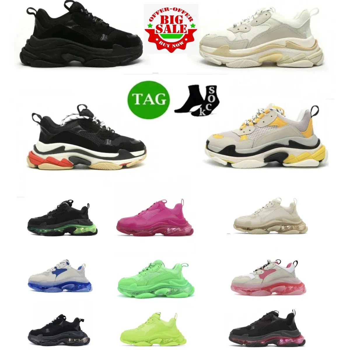Bulk Classic Triple S Casual Outdoor Sneakers Desinger Shoes Grey All Black Clear Sole Platform Shoes White Grey Rubber Sole Water Proof From Mytreasure001 39.39 DHgate.Com