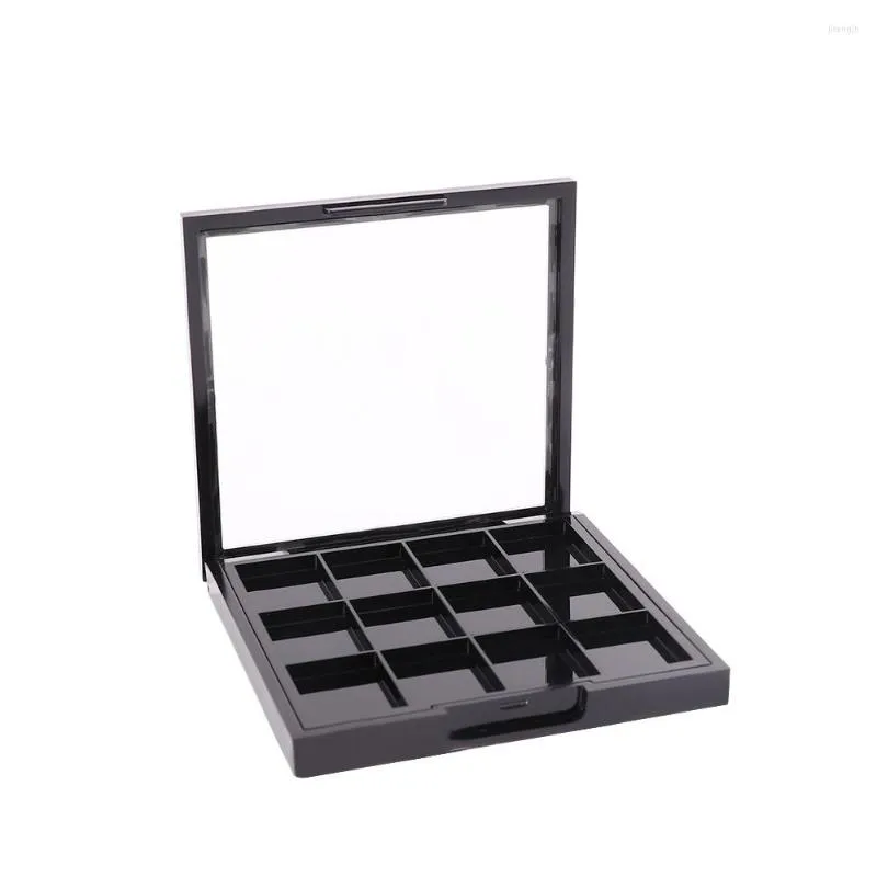 Lagringsflaskor 12 rutnät Portable Black Empty Eyeshadow Dish Nybörjare Diy Palette Högkvalitativ transparent lock Kosmetisk behållare