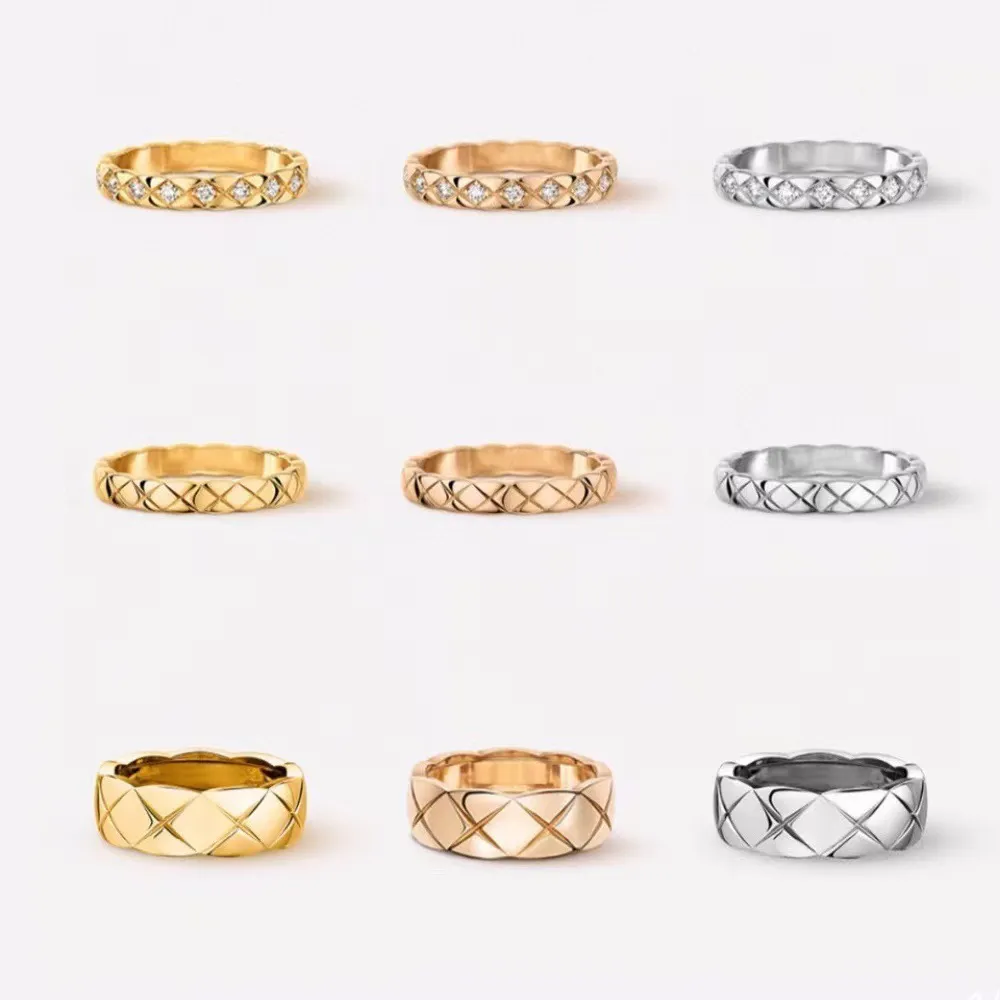 Love Rings Women Men Band Ring Designer Ring Fashion Jewelry Titanium Steel Single Grid Rings With Diamonds Casual Couple Classic Gold Silver Rose Opcional Size5-11