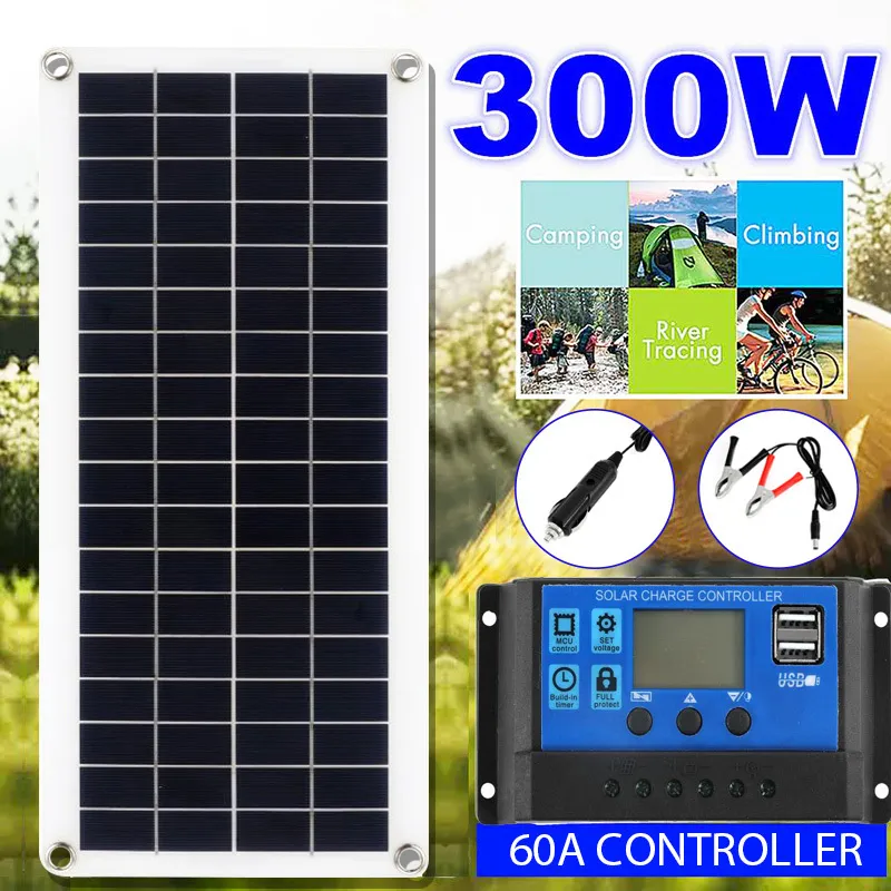 Diğer Elektronik Panel Güneş Paneli Çift 12V USB 60A Kontrolörlü Güneş Hücreleri Araba Yat RV Pil Şarjı için Güneş Şarj Cihazı 230715