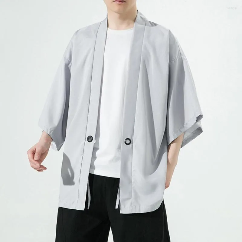 Men's Trench Coats Japanese Cardigan Kimono Traditional Samurai Costume Oriental Shirt Cape Loose Sun Protection