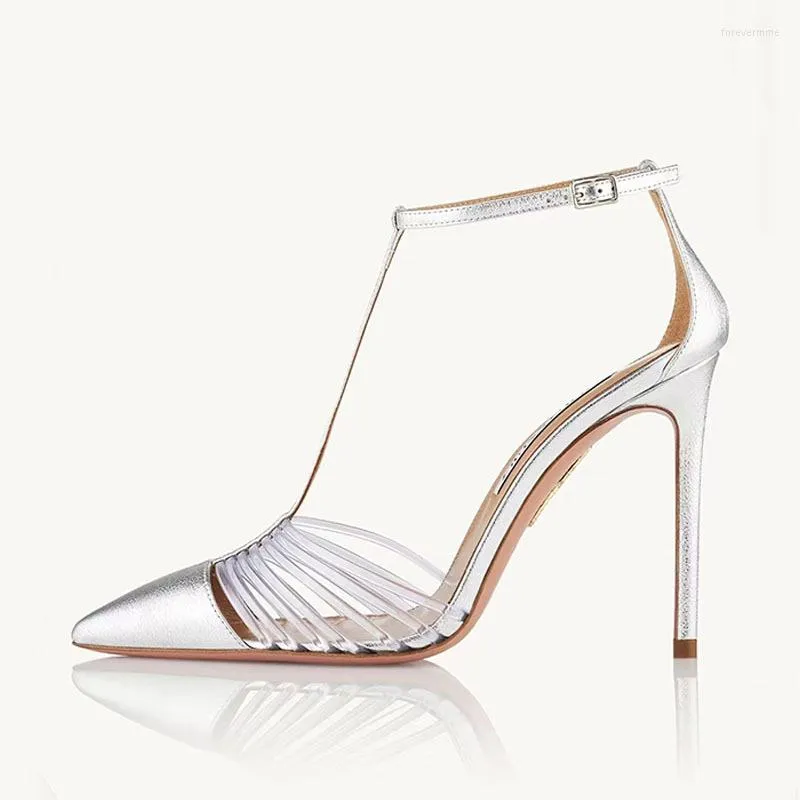 Sandales Summer Style Thin Strap Pointed Panel Sexy T-Strap Robe de banquet à talons hauts Polyvalent Grandes chaussures pour femmes