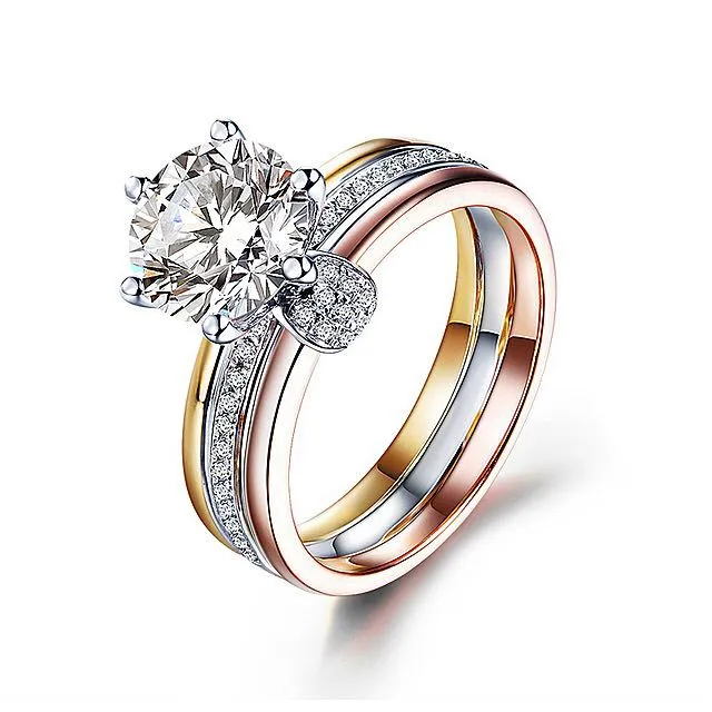Marca de moda quente designer banda anéis para mulheres 2 cores prata brilhante cristal bling diamante cz zircão anel festa casamento jóias