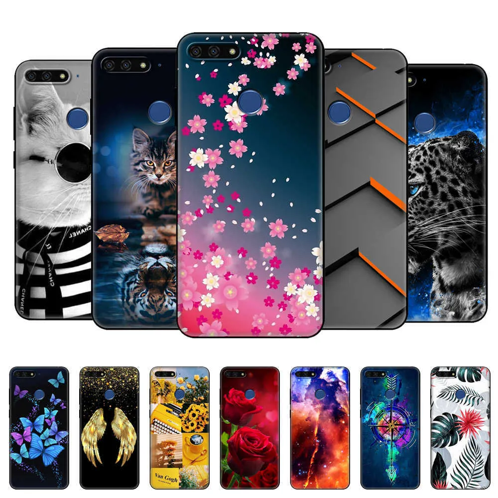 För Honor 7C Case 5,7 tum bakre telefonskydd Huawei Honor 7C AUM-L41 Bag Bumper Silicon Soft Protective Coque Black TPU Case