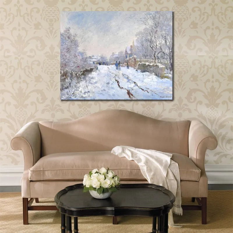 Canvas Kunst Sneeuwscène bij Argenteuil Claude Monet Schilderij Handgemaakte Olieverf Reproductie Hoge kwaliteit