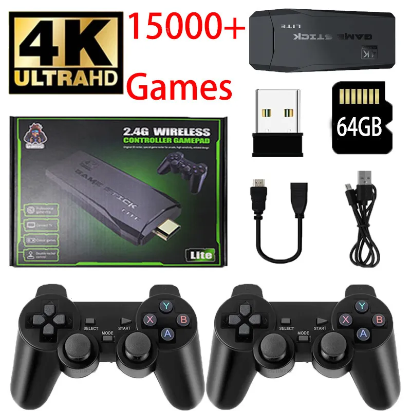 4K TV Game Stick 64GB Built-in 15000 Game Retro Video Game Console  w/Control New