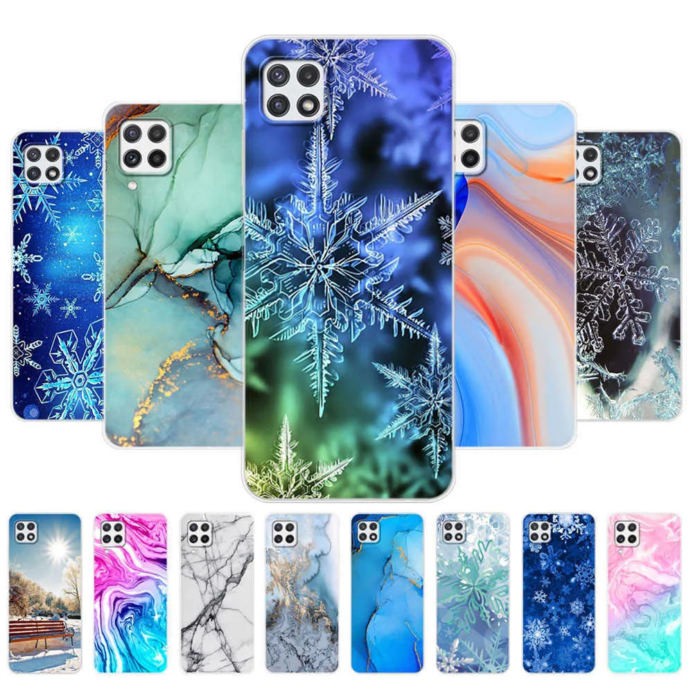 Для Samsung A22 Case Back Phone Cover Galaxy A22S 5G 4G Soft TPU кремниевая сумка Мрамор снежный чешуйка Зимнее Рождество