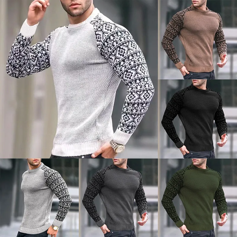 Pulls pour hommes européens et américains chemise à col rond populaire gaufre mince jeunesse printemps et automne pull décontracté à manches longues vêtements en tricot