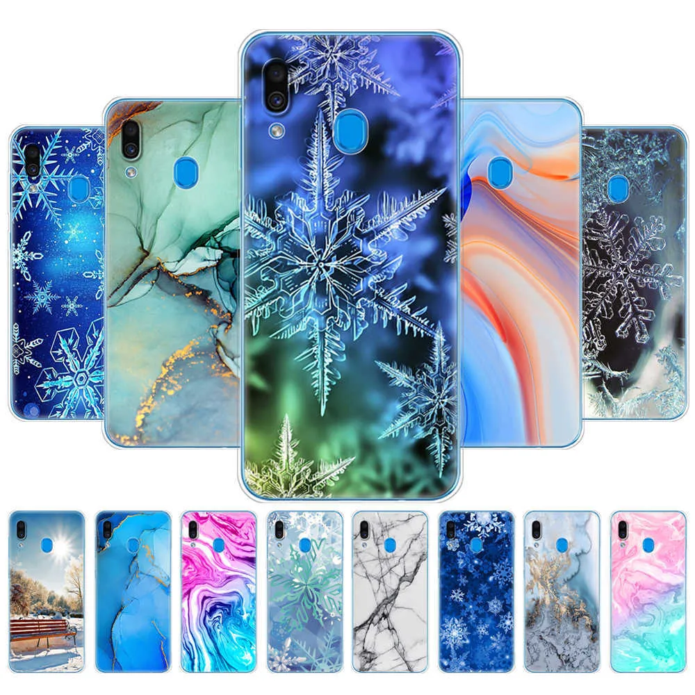 Für Samsung Galaxy A20 Hülle A20E Silikon Handyhülle 2019 A205F A202F Marmor Schneeflocke Winter Weihnachten