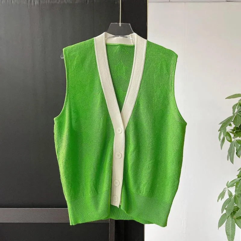 San Style Womens Green Knitted Knitted Sleeveless Cardigan Sweater