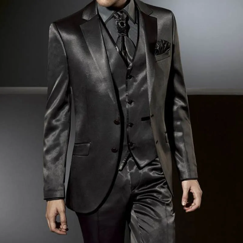Men s Suits Blazers ANNIEBRITNEY 3 Piece Slim Fit Satin Men Formal Custom Groom Wedding Tuxedo Black Prom High End Suit Set 230715