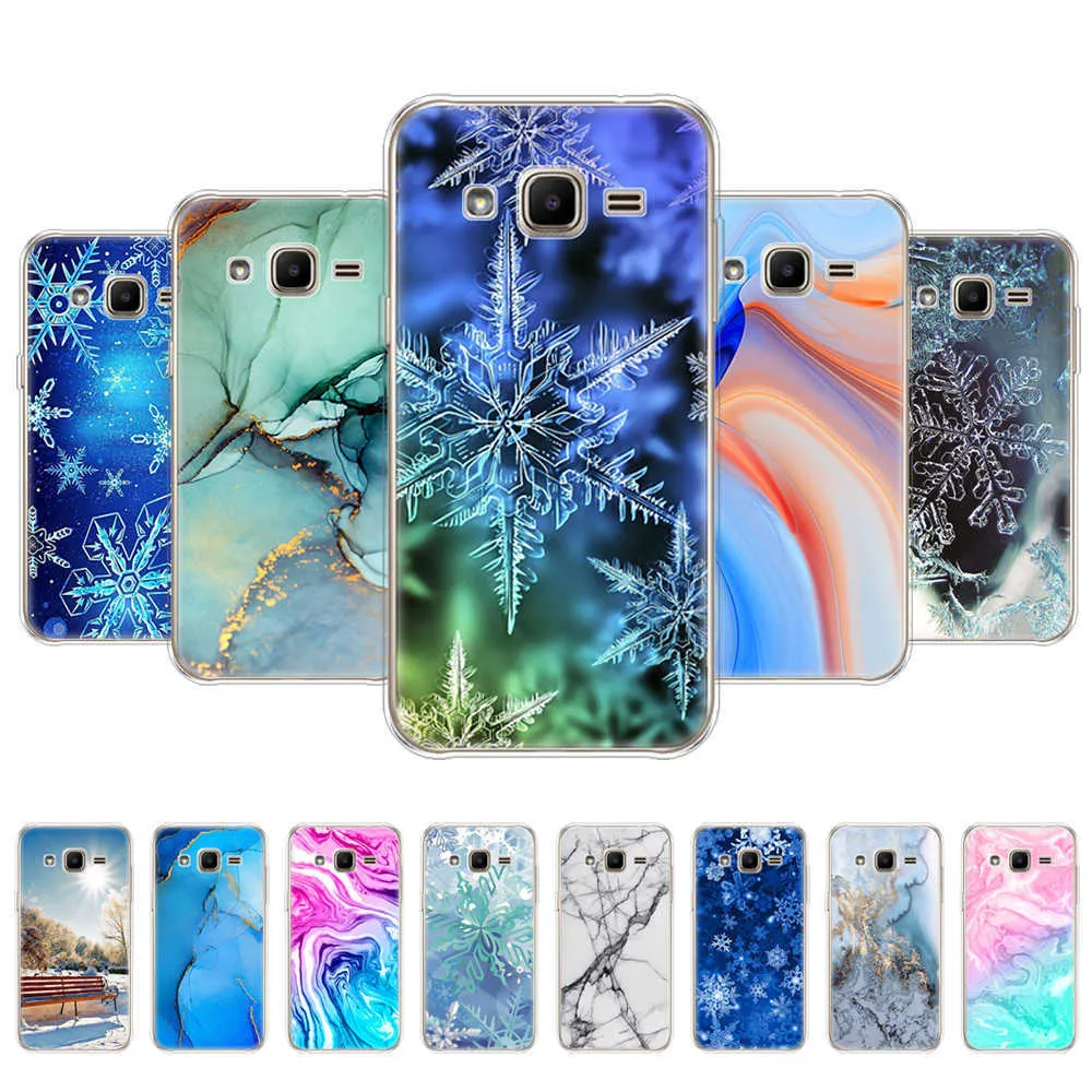 Dla Samsung Galaxy J2 SM-J200F J200H Case 4,7-calowy krzemowa okładka TPU dla Samsung 2015 Marble Snow Flake Zimowe Boże Narodzenie