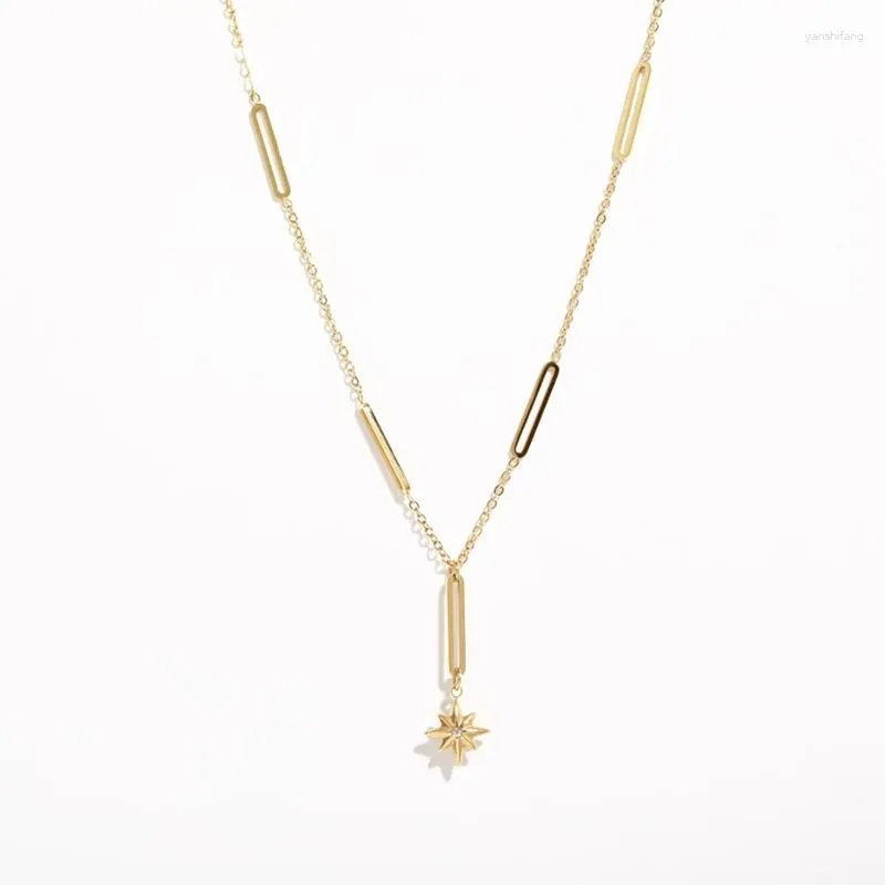 Hänghalsband stjärna halsband för kvinnor män estetiska guld färg rostfritt stål mode smycken (GN376)