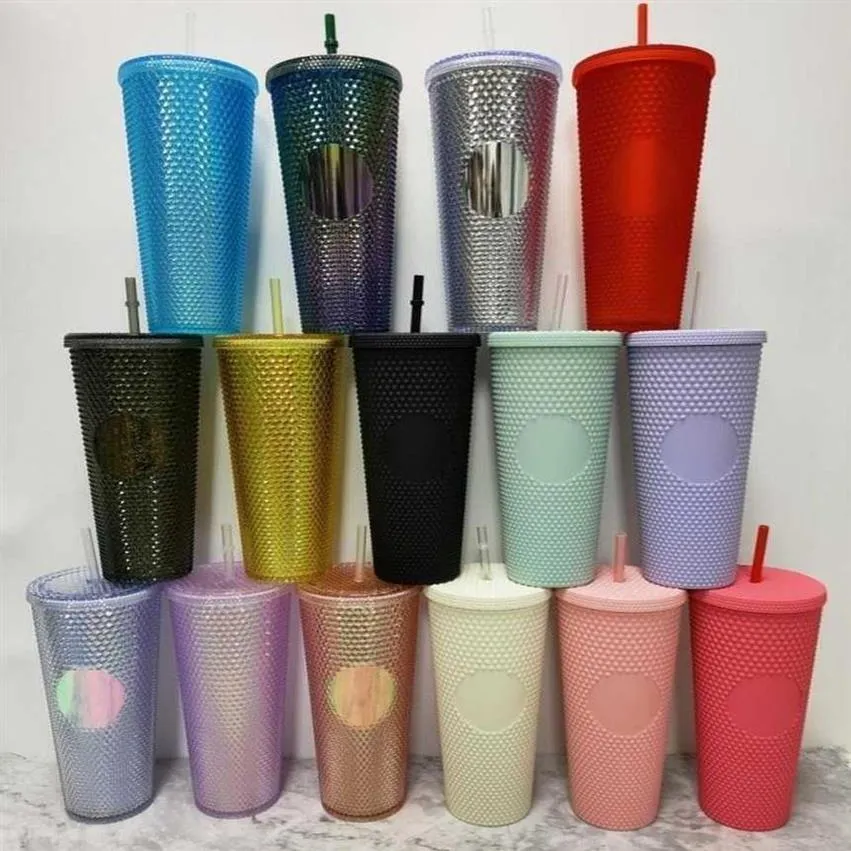 700 ml Tubbler Spersonalizowany opalizujący 24 Bling Rainbow Studded Cold Cup kubek kawy z słomy 250V