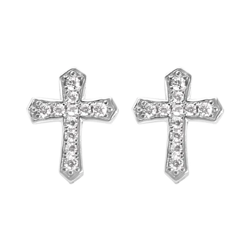 Rapper Hip Hop Men Donne Orecchini per stallone Gioielli Cross Silver Crocifisso doppia file a diamante full zircone Orecchini night club Accessori per gioielli 1480 1480