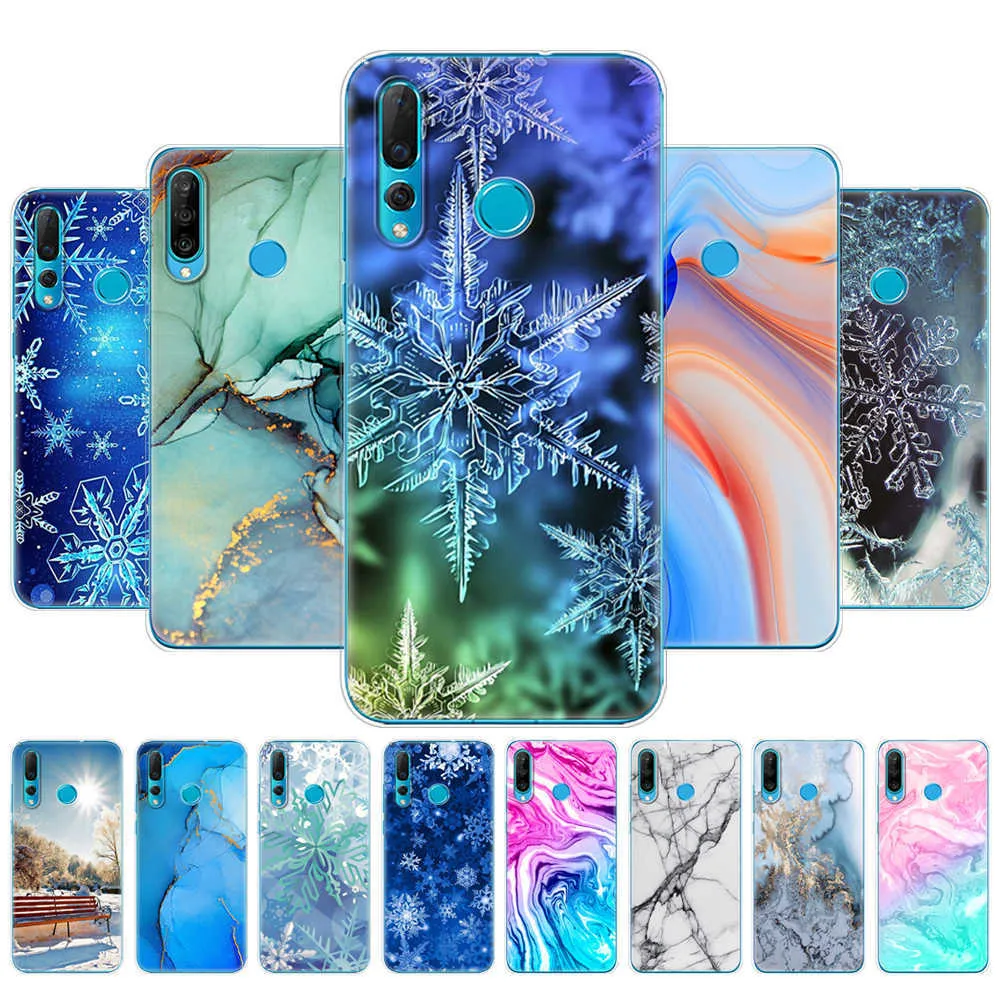 Dla Huawei Nova 4 4e Case Silicon Soft TPU tylna okładka telefoniczna na Nova4 Nova4e Coque Worka zderzaka Marble Snow Snow Flake Zimowe Boże Narodzenie