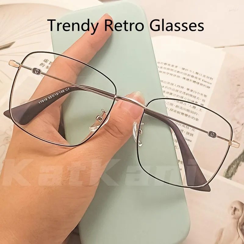 サングラスフレームKatkani Men and Women's Fashion Retro Big Frame Glasses超軽量装飾光学処方箋01-17918