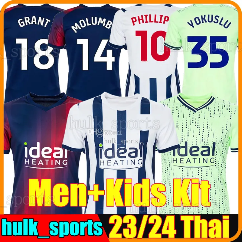 Maillots de football West BromWiCh 23/24 Albion à domicile GRANT SWIFT WALLACE YOKUSLU MOLUMBY THOMAS-ASA. 2023 2024 maillots de football hommes kit enfants