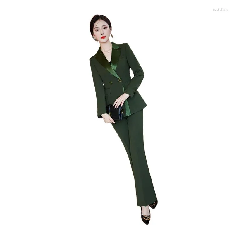 Pantaloni a due pezzi da donna verde militare Abiti da donna autunno temperamento professionale di fascia alta moda giacca a maniche lunghe e lavoro da donna in ufficio