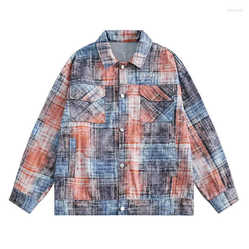 Мужские куртки Harajuku Plaid Men Men Hip Hop Letter Stickelt