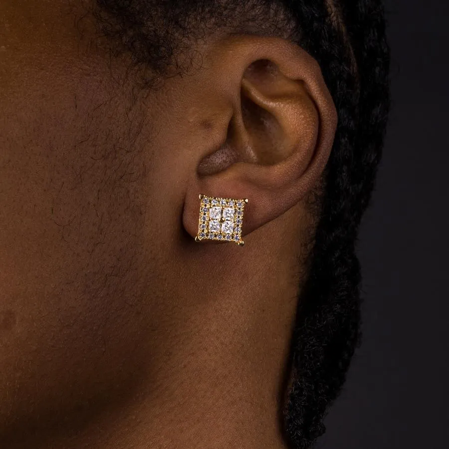 Hip Hop rapper Men Stud Earrings Jewelry Gold Silver foursquare Diamond 9mm square big zircon earrings night club Jewelry accessories 1478