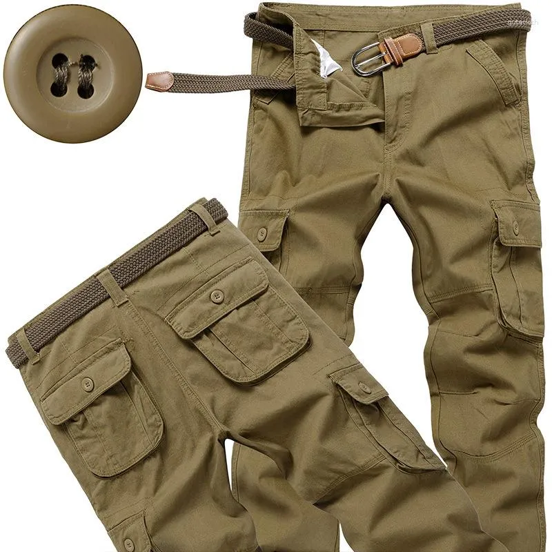 Mäns byxor bomull militär last casual multi-fickets strids baggy arbete overall streetwear raka armé slacks långa byxor